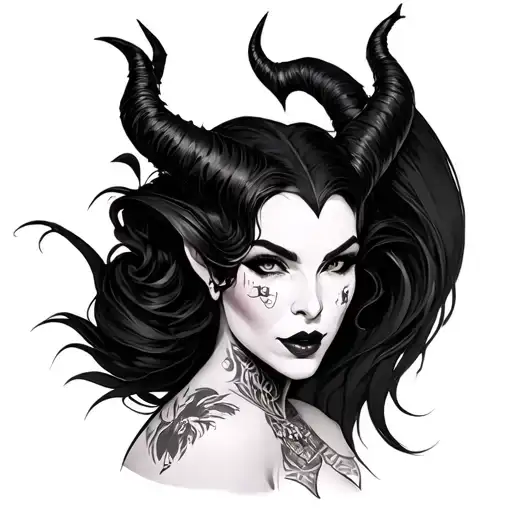 Black And Grey Sexy Maleficent With Tattoos On Herself