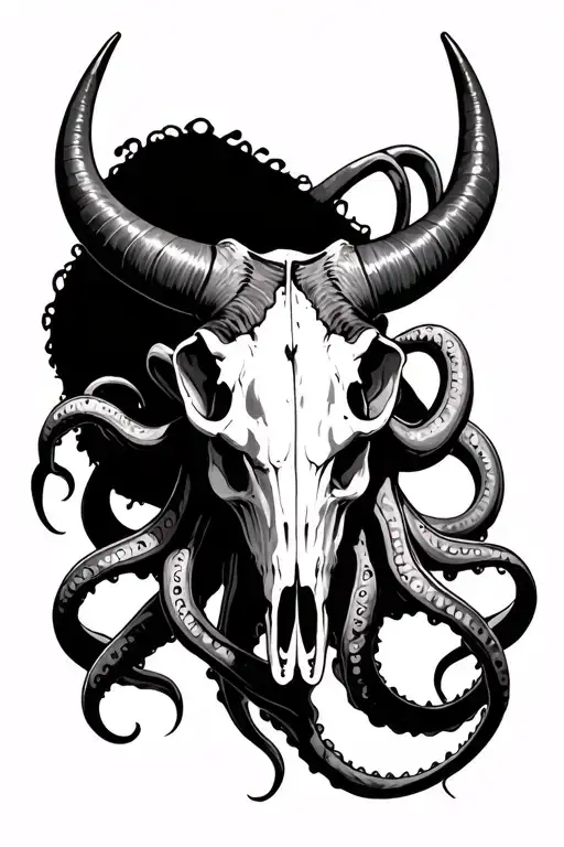 Longhorn Skull With Tentacles Trailing Down