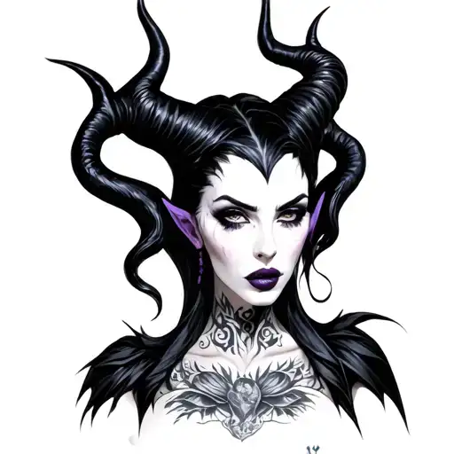 Black And Grey Sexy Maleficent With Tattoos On Herself
