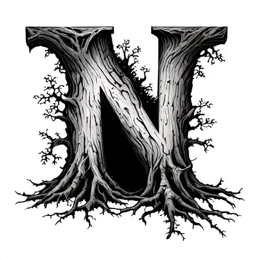 The Letter N As The Roots Of A Tree Trunk