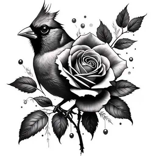 Cardinal And Rose Intertwined