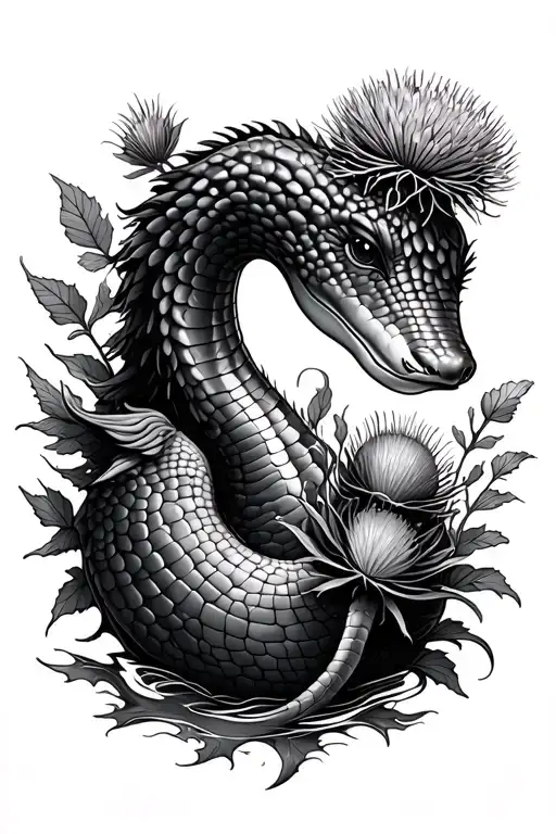Cute Nessie With Thistle Half Sleeve