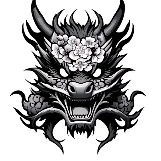 Cherry Blossom Oni Mask Dragon