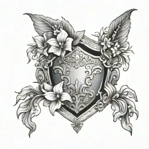 Aegis Athena Mythological Shield Adorned With Intrical Orchid Flowers