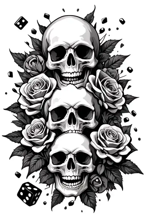 Field Of Skulls With Roses And Dice Rolling