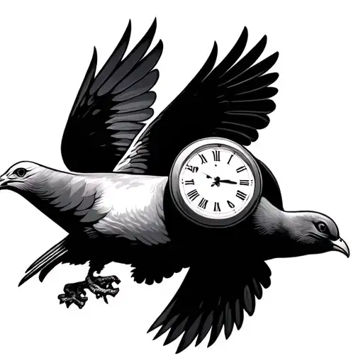 Flying Dove Carrying A Clock