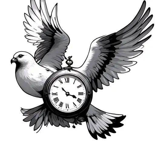 Flying Dove Carrying A Clock Face
