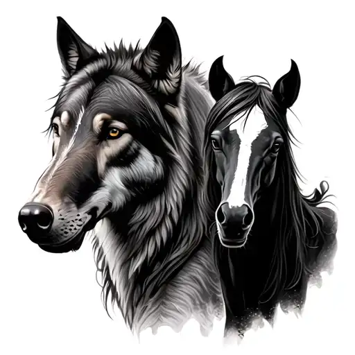 Horses With An Wolf