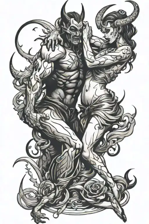 Demon Holding Stripper Girl Dancing On Anpole