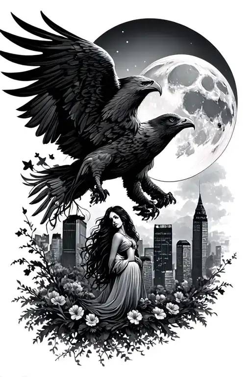 Moon Eagle Woman Watch City Nature