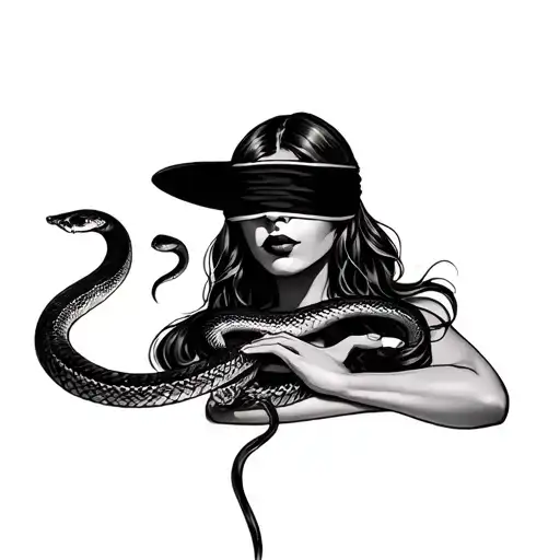 Lady Jusice Blindfolded With A Snake Around Her Arm