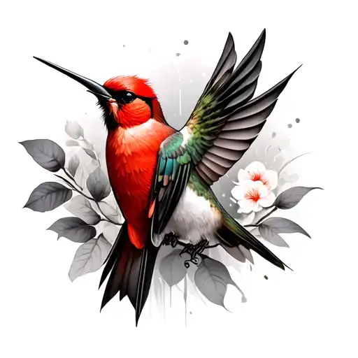 Red Bird And Humming Bird