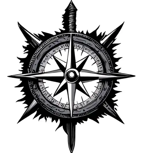Compass With A Sword Pointing North To The Heart