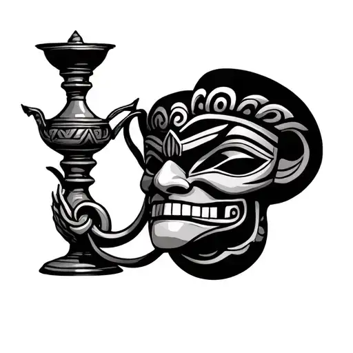 Genie Lamp With Tiki Mask Holding