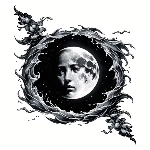 Water And Moon Merging Together