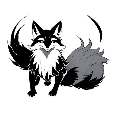 Three-tailed Kitsune Fox Circling A Matsudomoe