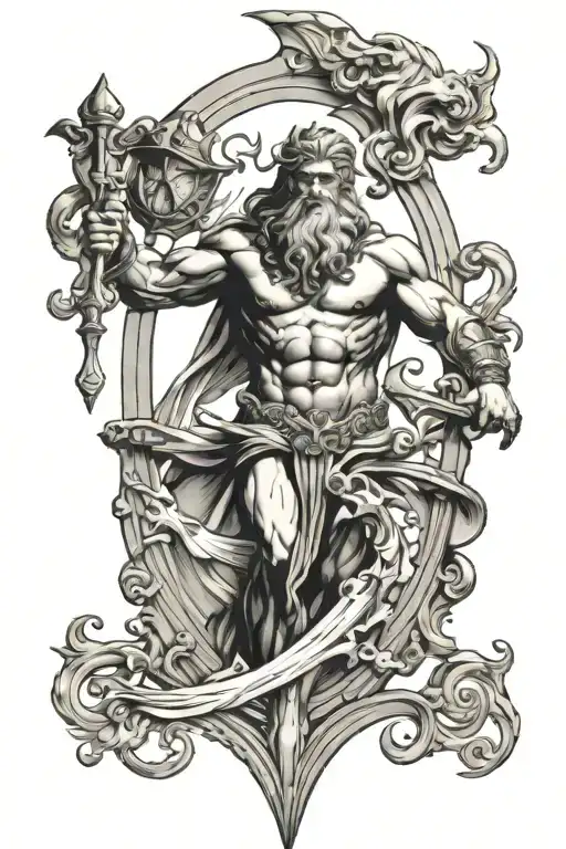 Poseidon Holding Trident Inside Hourglass