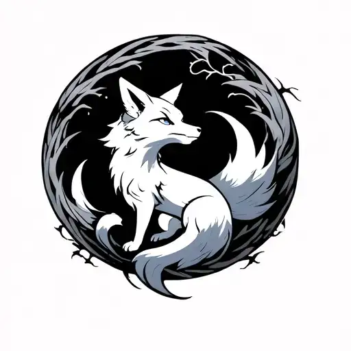 Three-tailed Kitsune Fox Circling A Matsudomoe