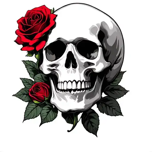 Skull And Red Rose