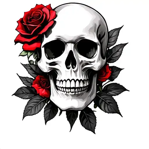 Skull And Red Rose
