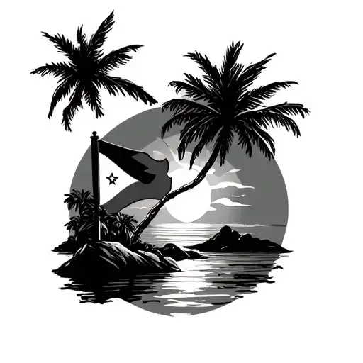 Philippine Map Palm Tree With Sunset And Philippine Flag