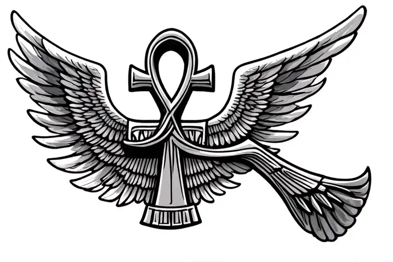 Cross Ankh With Egyptian Wings Spread Wide