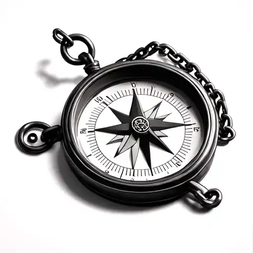 Realistic Compass With A Chain Attached To It And At The End Of The Chain Is A Christian Cross