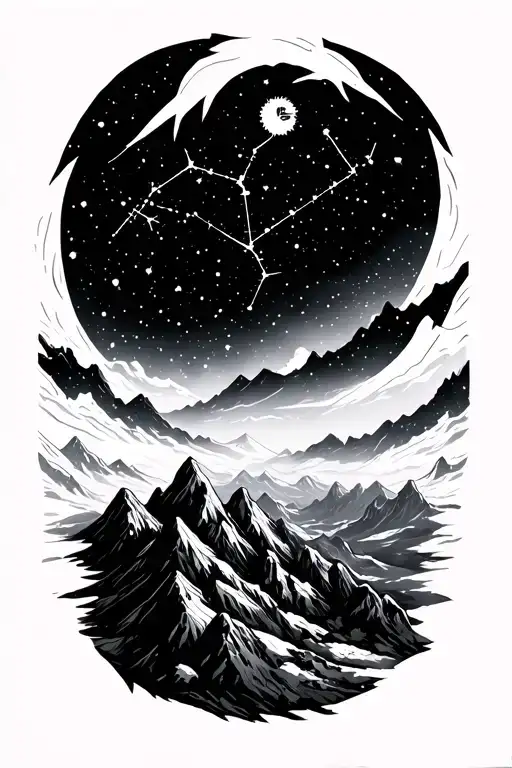3 Mountain Tops With Leo Virgo And Sagittarius Constellation Above