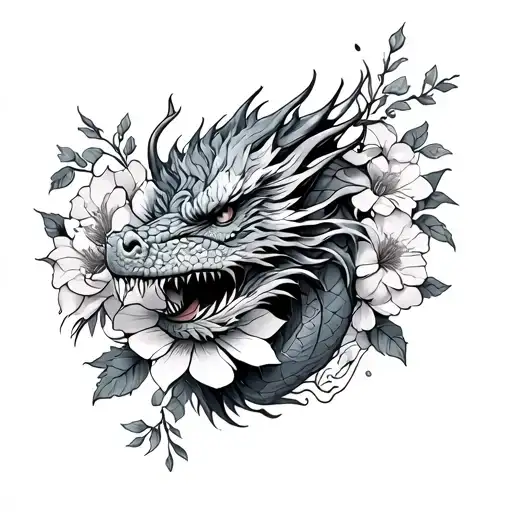 Dragon And Flowers On The Forearm Female