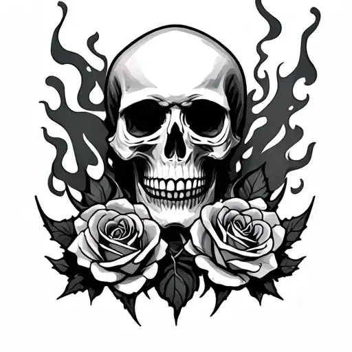 Skull And Roses And Smoke And Flames