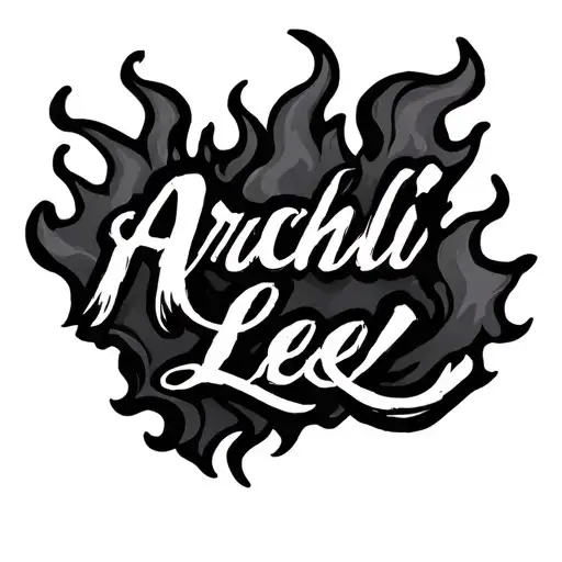 Archi Lee In Script Font With Flames Around It
