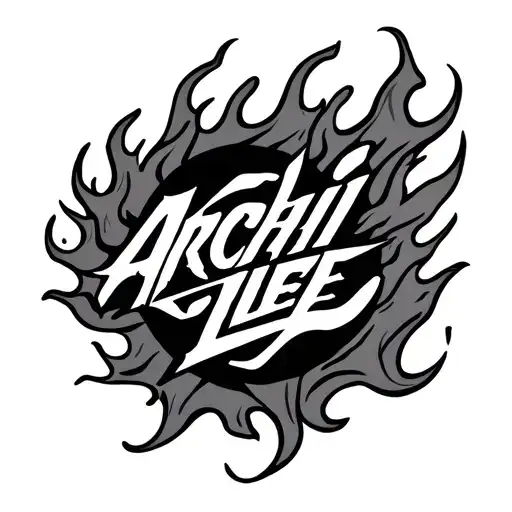 Archi Lee In Script Font Vertical On My Shin With Flames Around It