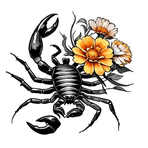 Scorpion And Marigold Flower