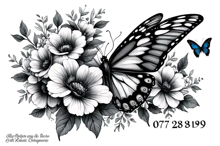 Flowers And Butterflies With 07 28 1993 In Roman Numeral