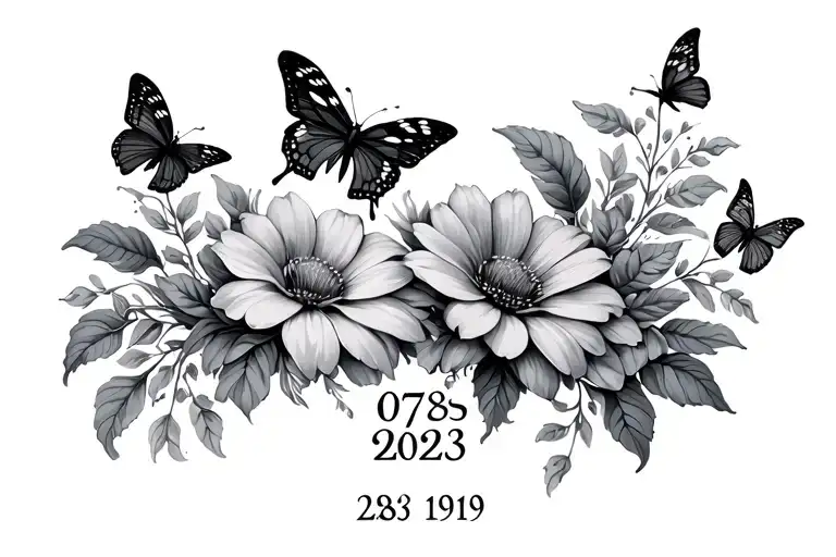 Flowers And Butterflies With 07 28 1993 In Roman Numeral