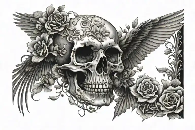 Skull Made Of Flowers Being Held Bay A Flying Owl Flying