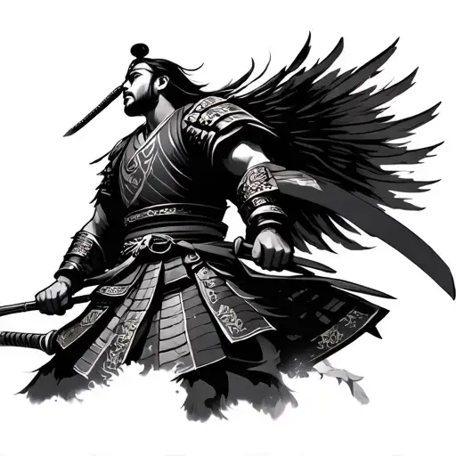 Japanese Samurai Warrior Looking Up At The Sky Serving God