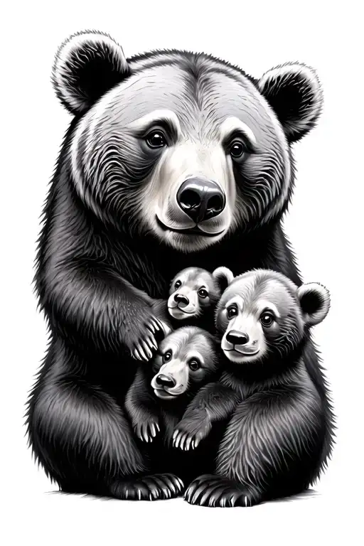 Mama Bear With 3 Cubs Playing