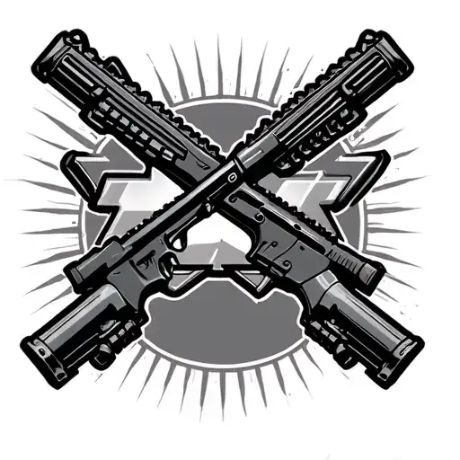 Ar 15 Crossed With Chevy Logo And Spent Casings Falling