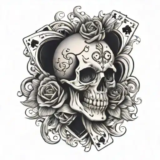 Skull Playing Cards Mom Heart Waves Crashing
