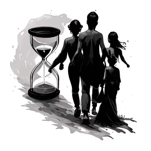 Hourglass And Family Of Four Walking Hand In Hand