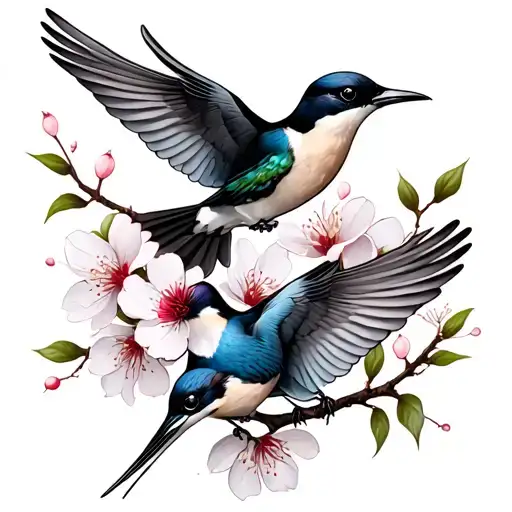 Swallows And A Cherry Blossom