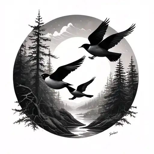 Forrest And Birds Flying