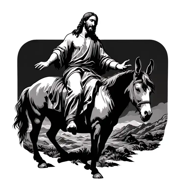 Jesus Riding On A Donkey Looking