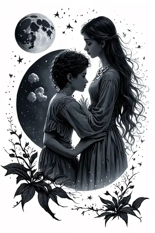 Brother Amd Sister Staring At The Moon Surrounded