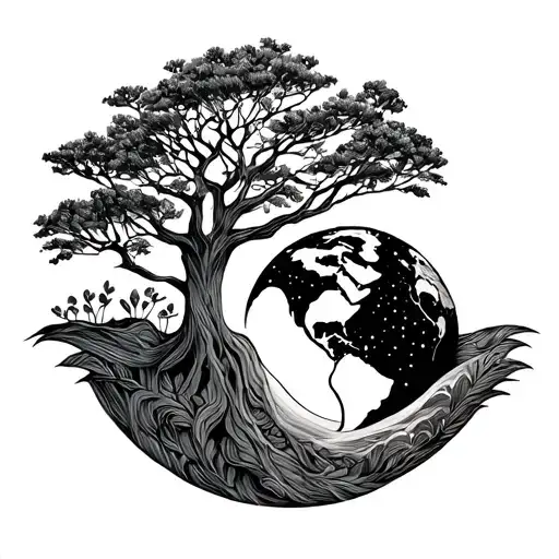 Gaia Mother Earth Minimalist Fine Line Drawing