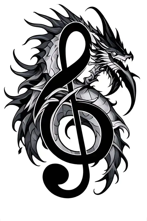 Bass Clef Symbol Merging Into A Dragon Wrapped