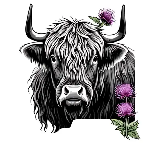 Highland Cow With Scottish Thistle & Tartan