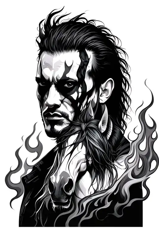 Jeff Hardy With Flames And Horses
