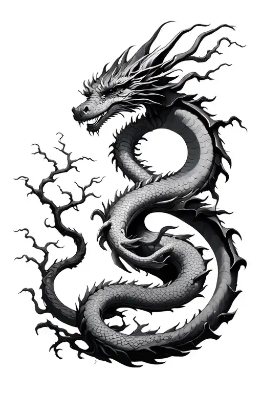 Dragon And Tree Intertwined